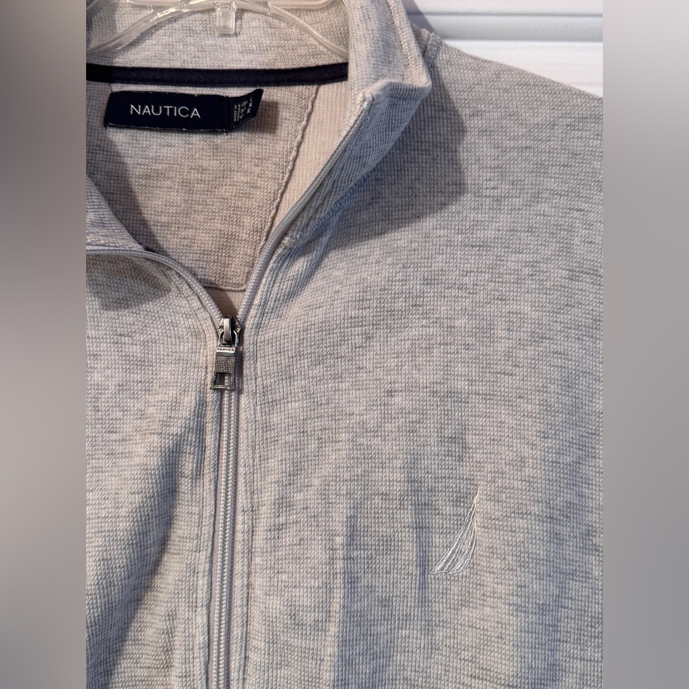 Nautica Men’s Full Zip Waffle Weave Cotton Jacket Shirt Sweatshirt Pockets EUC